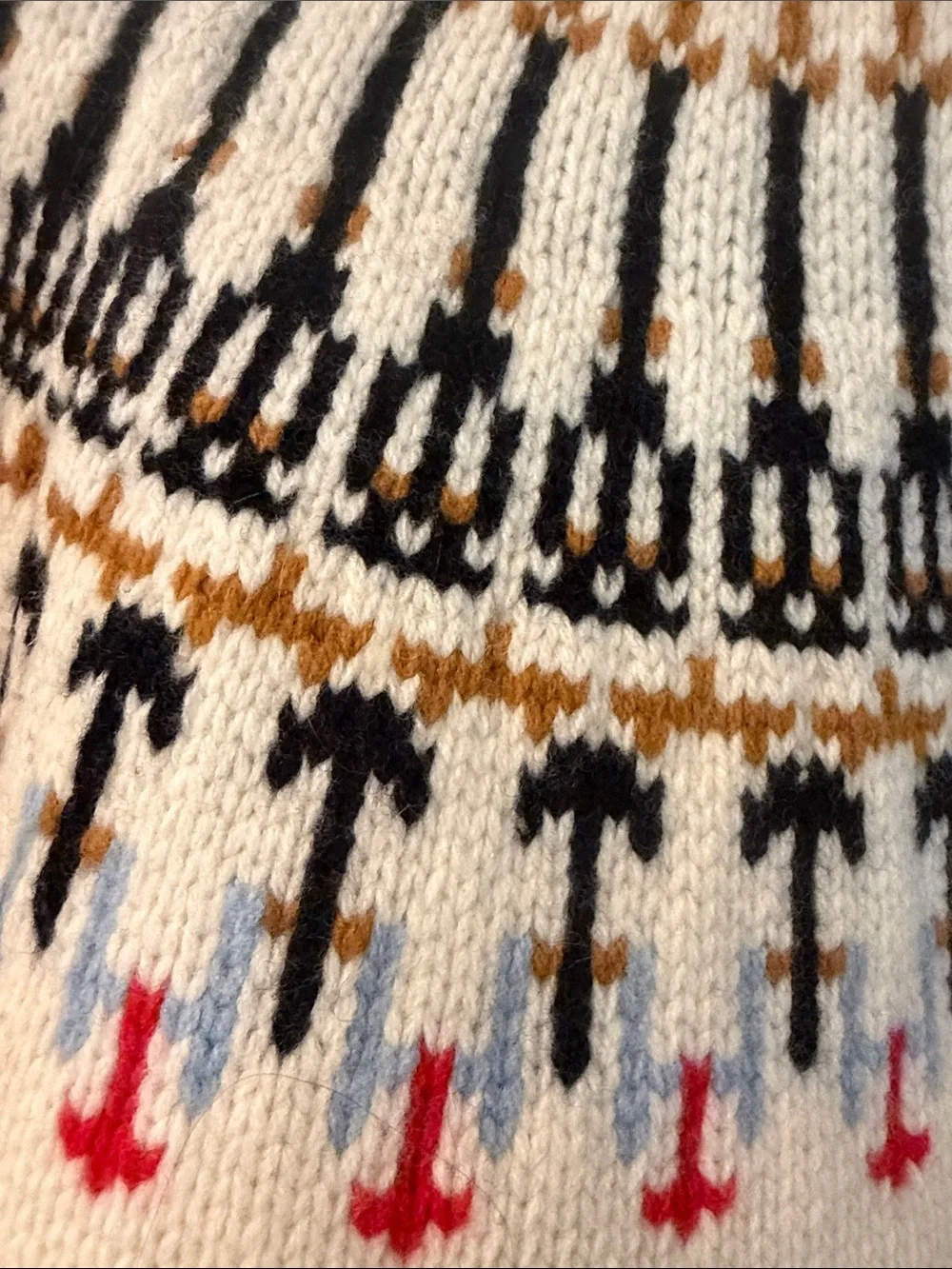 Tory Burch Cream Turtleneck Fair Isle Sweater with Black & Gold Accents